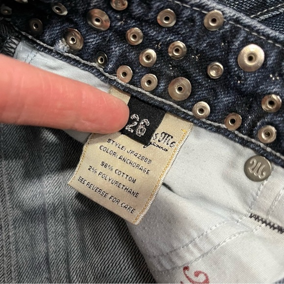 26x30 Miss Me Women's Low Rise Boot Cut Jeans - Dark Blue with Silver Accents - Picture 13 of 13